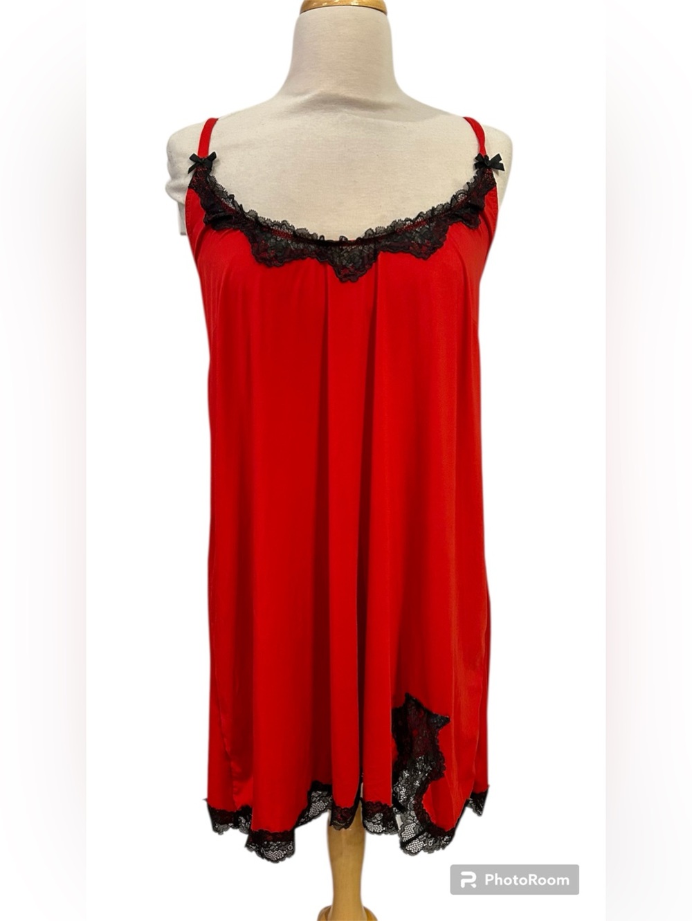 Cacique red with black lace lingerie slip mini dress nightie 18/20